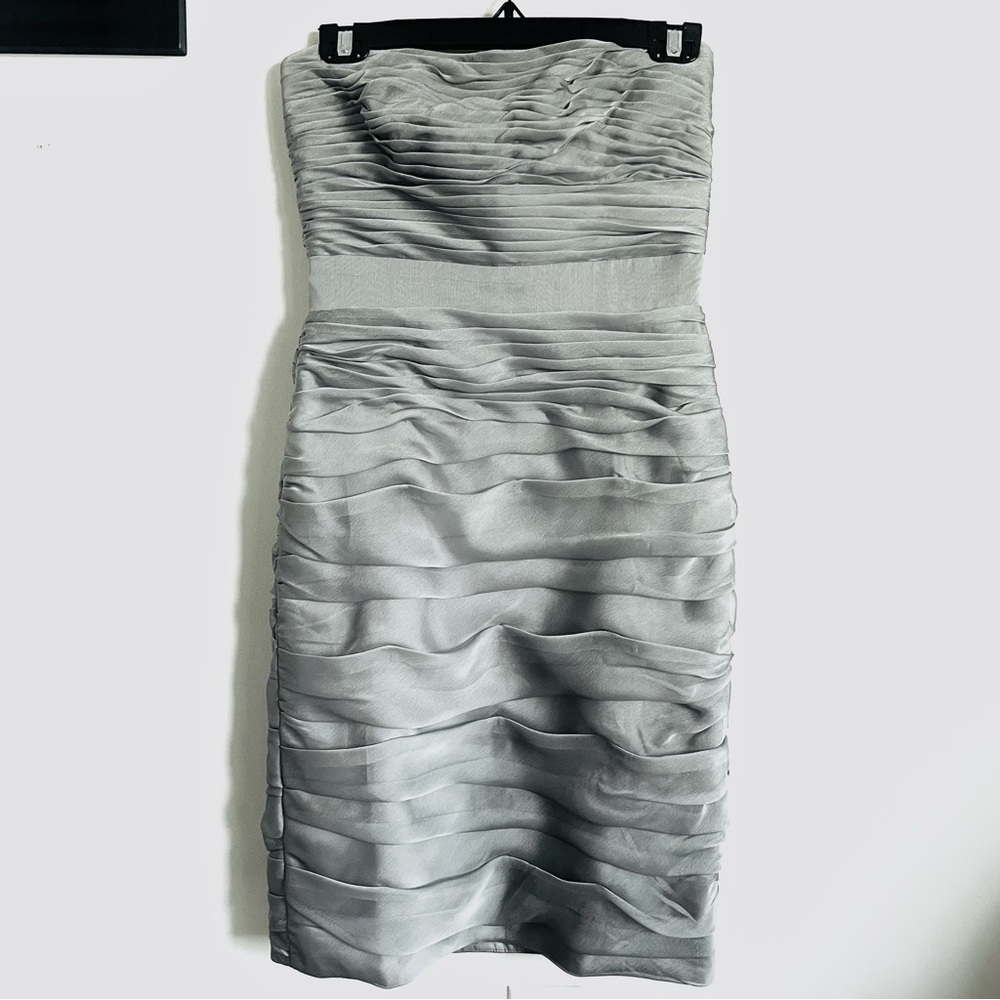 Monique Lhuillier Bridesmaids Cationic Ruched Ruffle Strapless Mini Dress 4 Euc View 4